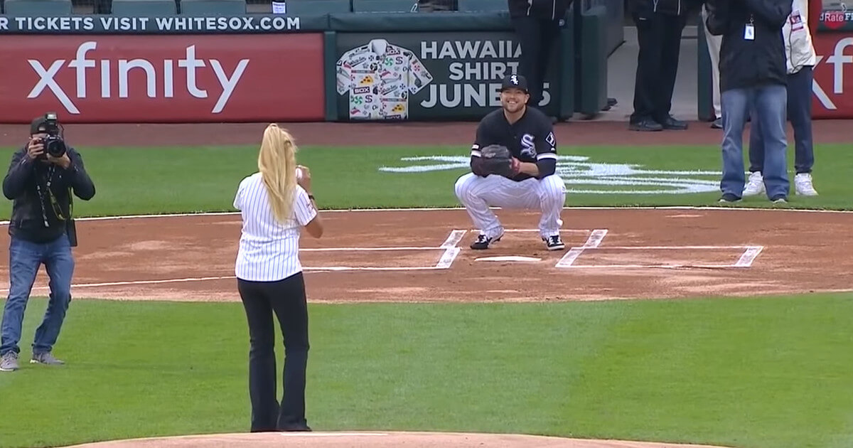 Worst first pitch ever? Photographer gets hit with ceremonial first pitch